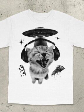 Alien Cat Meme T-Shirt White
